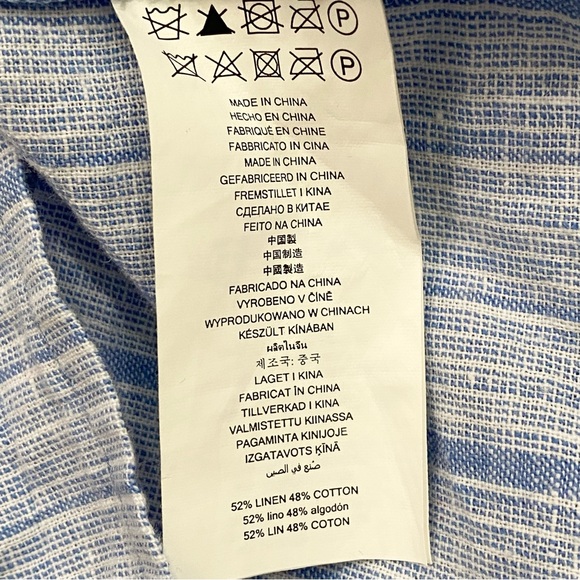 MICHAEL KORS Blue Striped Chambray Front Tie Linen Blend Sleeveless Top Size XL - Picture 10 of 12